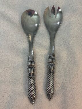 BRIGHTON Celebration Set 2 pc Fork Spoon Salad Serving Metal Stainless Fancy